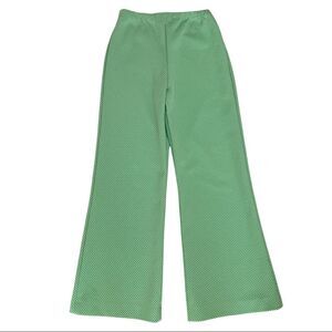 VINTAGE 60s 70s Polyester Knit Pants Lime Green Pattern Wide Leg